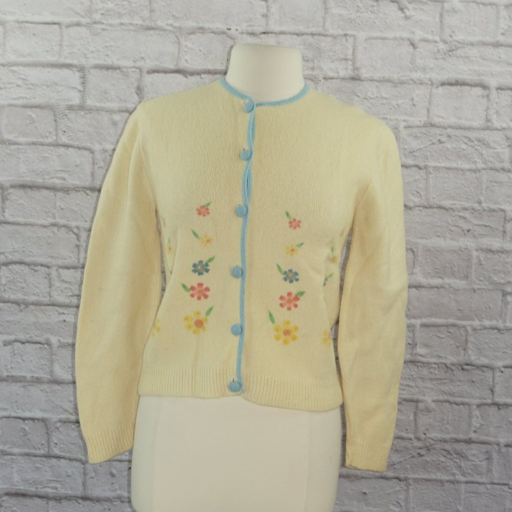 Vintage 50s Wool Hand Painted Cardigan Sweater